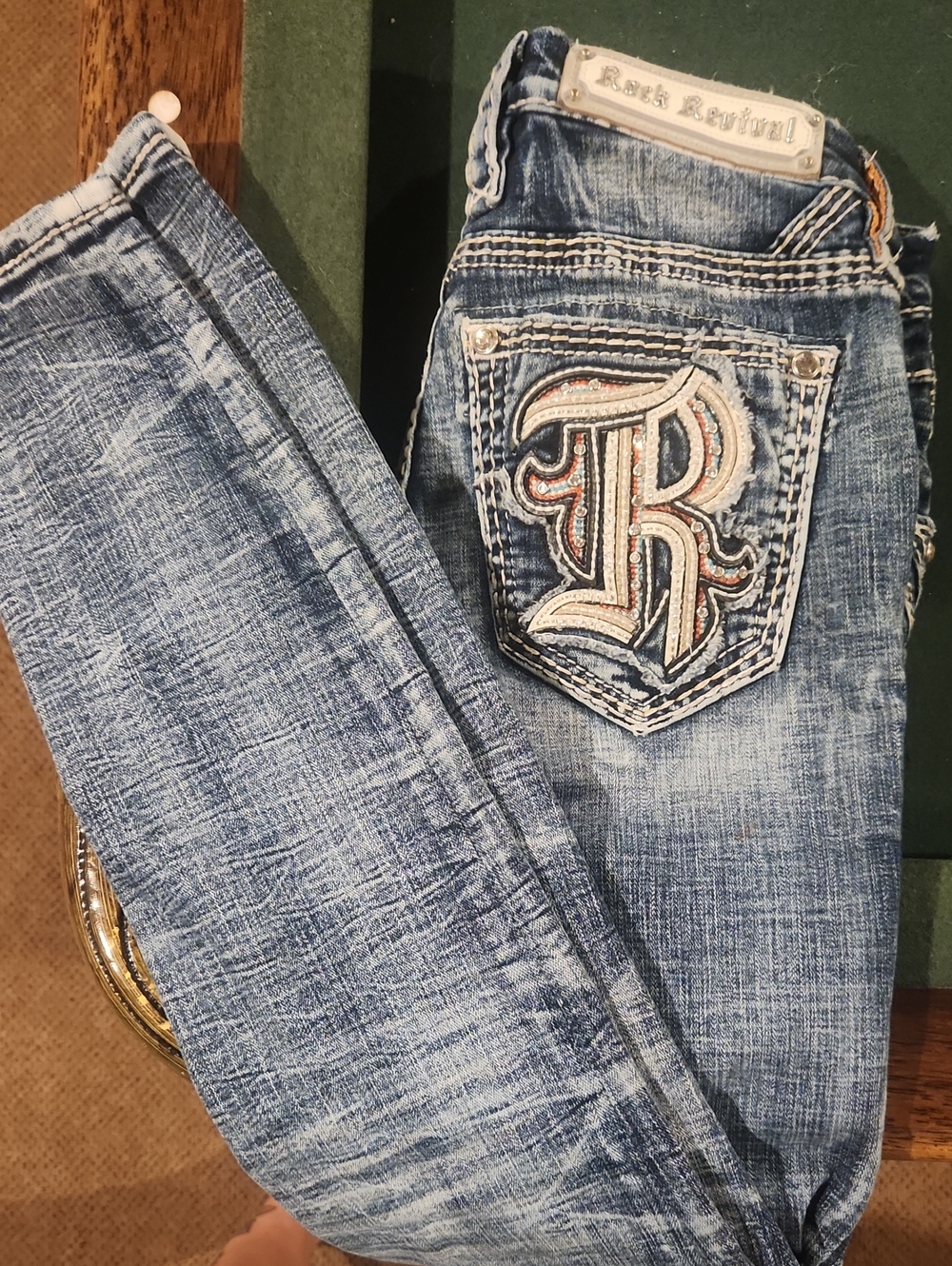 Rock Revival Women's Light Blue Embellished Pocket Skinny Jeans